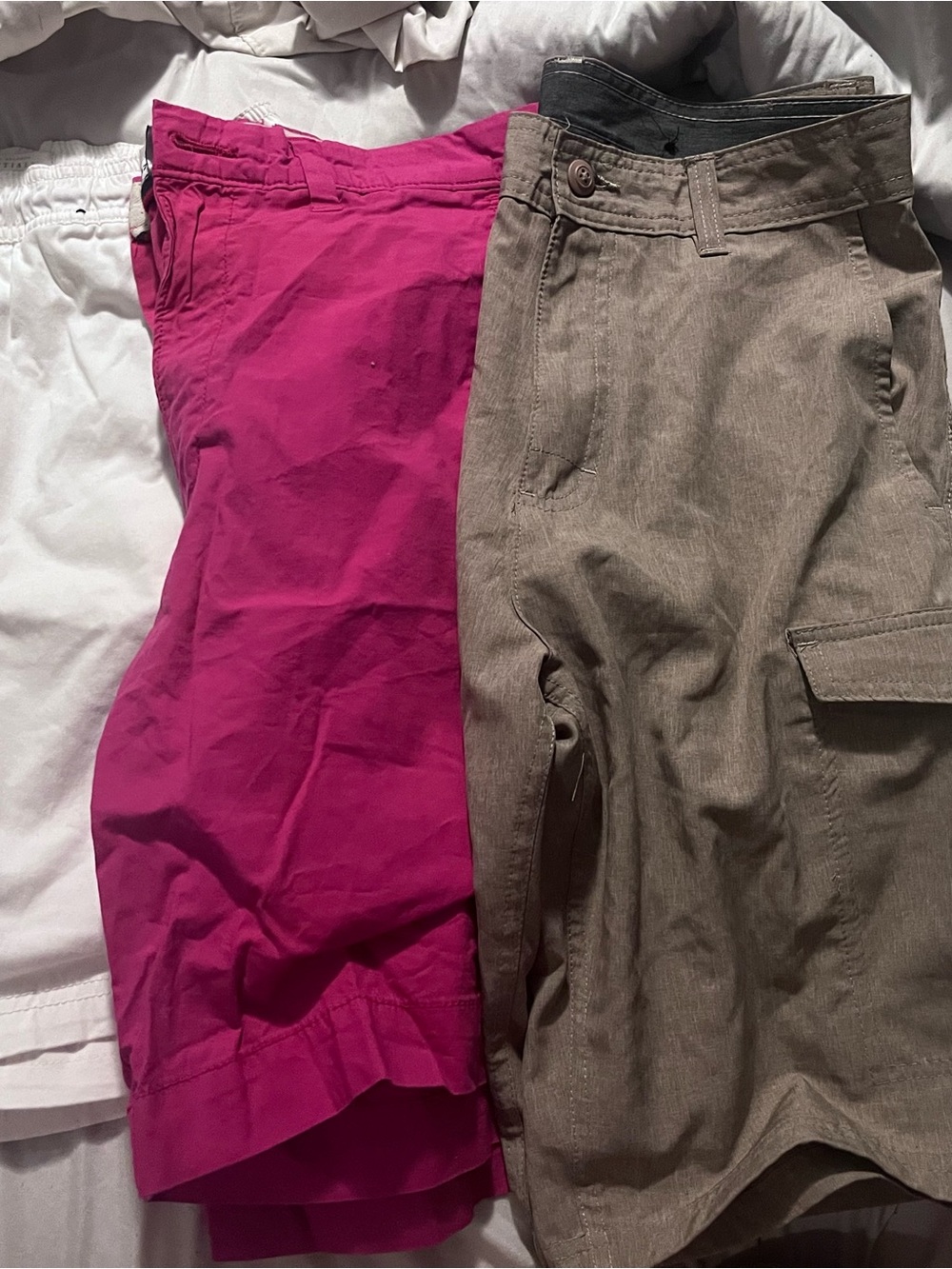 White shorts Bright Pink Shorts & Taupe Cargo Shorts - Three pairs total